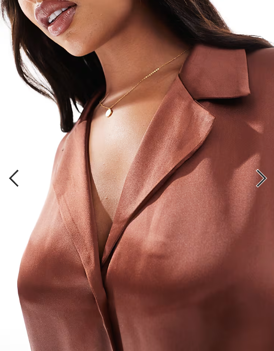 ASOS DESIGN Curve satin short sleeve shirt co-ord in brown