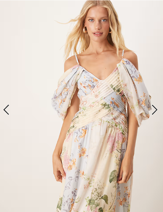 ASOS DESIGN pleat bodice maxi dress with full skirt in mixed floral print