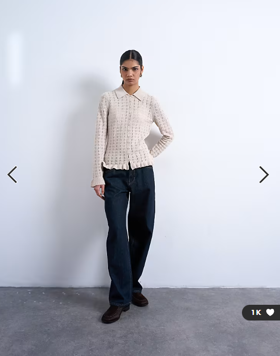 Topshop knitted button through frill top in oat