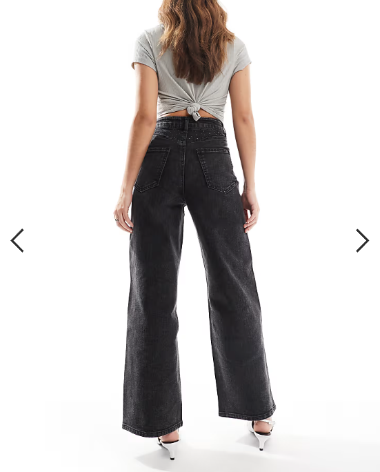 ONLY Hope wide leg jeans with rhinestones in washed black