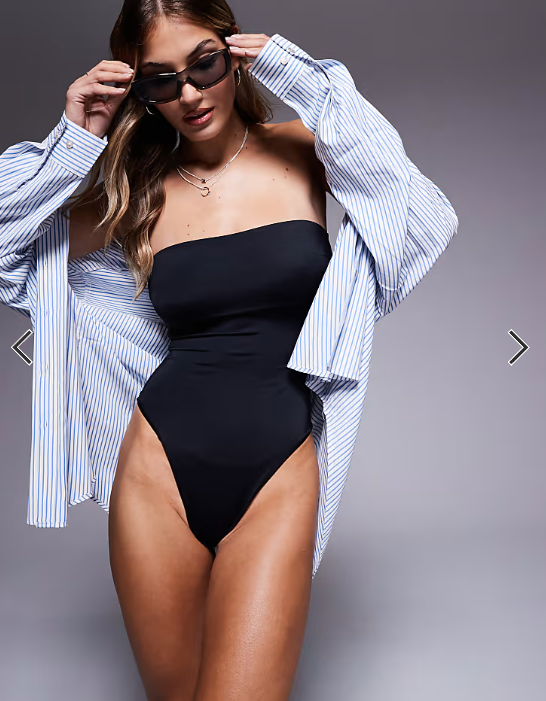 ASOS DESIGN Maya sleek padded bandeau swimsuit in black