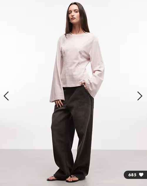 Monki cinched waist long sleeve structured jersey top in dusty pink