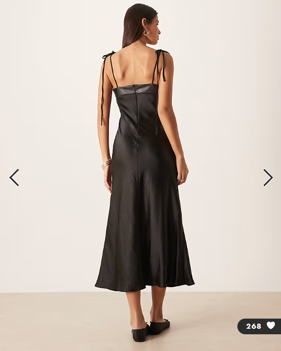 ASOS DESIGN hybrid satin cami slip midi dress with pu bust in black