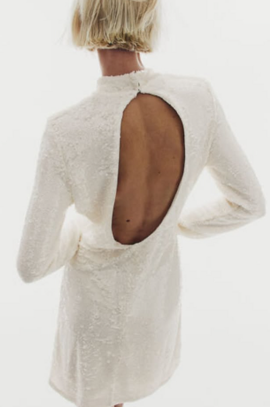 H&M - SEQUINED TURTLENECK DRESS - Cream