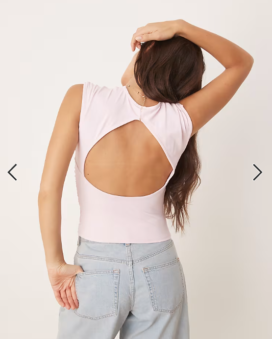 ASOS DESIGN polyamide ruched tank top with open back in pastel pink