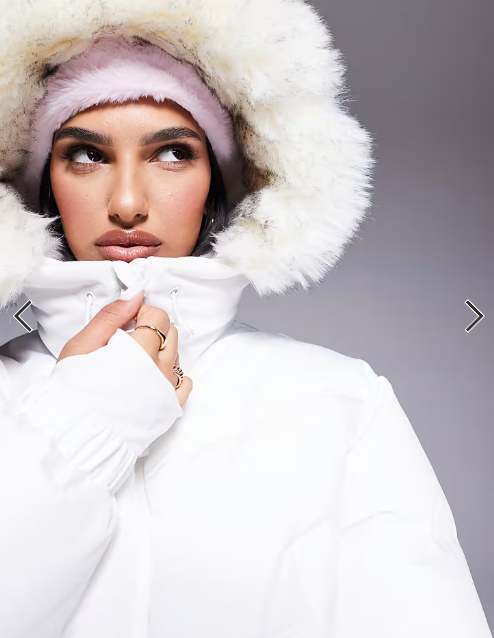 4505 Ski cropped insulated ski bomber jacket with faux fur hood in white