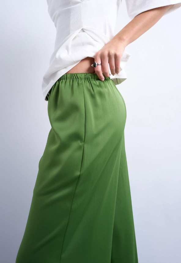 Topshop - satin tie waist wide leg trouser in green