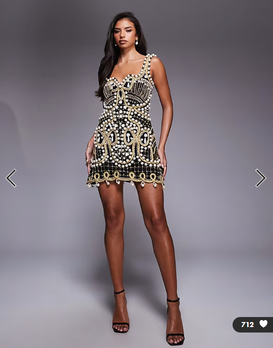 Asos Luxe - embellished square neck mini dress in black