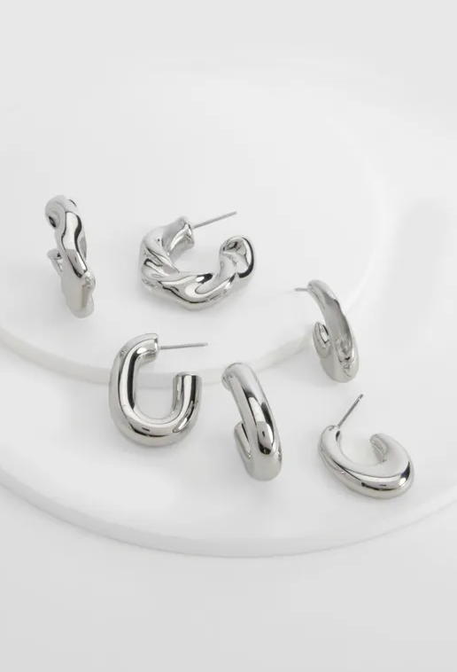 Silver Chunky Hoop Multipack Earrings