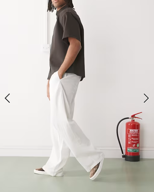 COLLUSION relaxed woven trouser with linen in white