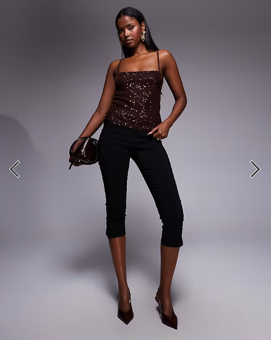 ASOS DESIGN allover sequin cami top in chocolate