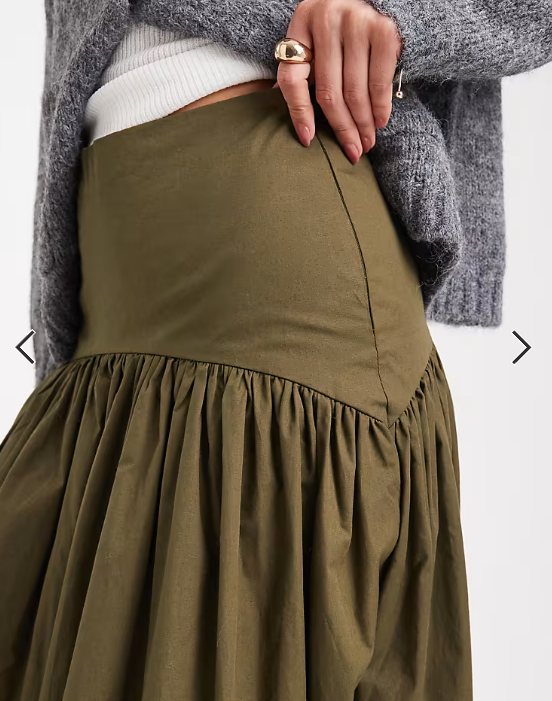 ASOS DESIGN drop waist maxi skirt in khaki