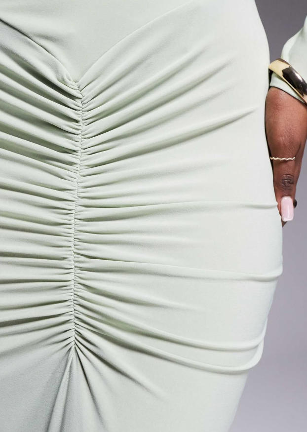 Asos - long sleeve high neck maxi dress with central ruched detail sage green