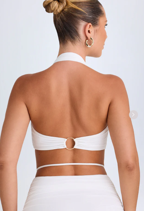 Ohpolly - Plunge Hardware-Detail Halterneck Crop Top in White