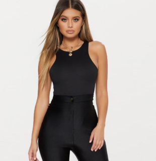 Black Ponte Racer Back Thong Bodysuit