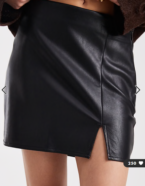 ASOS DESIGN leather look split front mini skirt in black