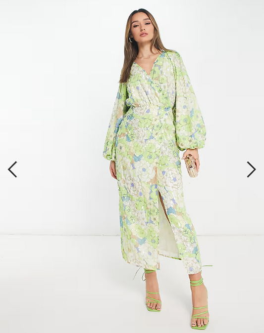 ASOS EDITION sequin wrap midi dress in floral print