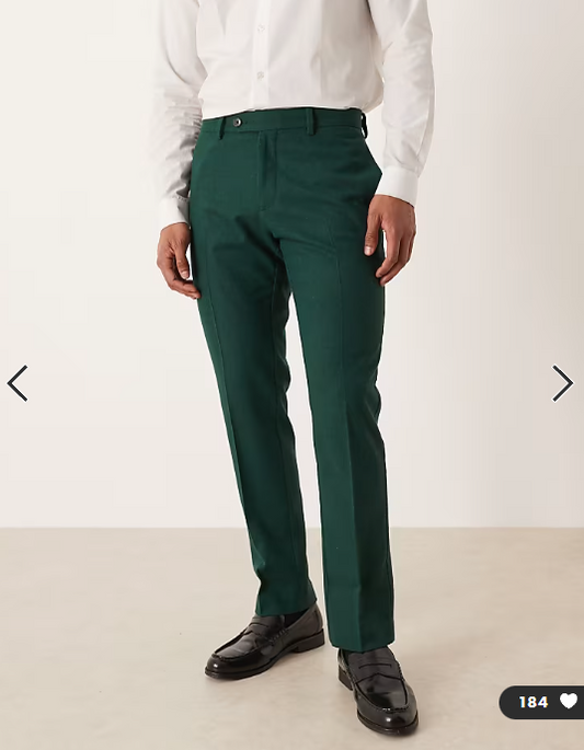 ASOS DESIGN wool slim suit trousers in dark green