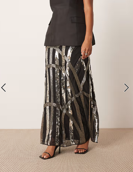 ARRANGE Curve deco linear embellished maxi skirt in black