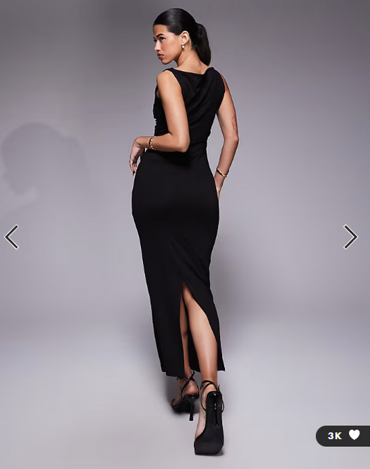 ASOS DESIGN slash neck ponte midi dress with ruched side detail in black