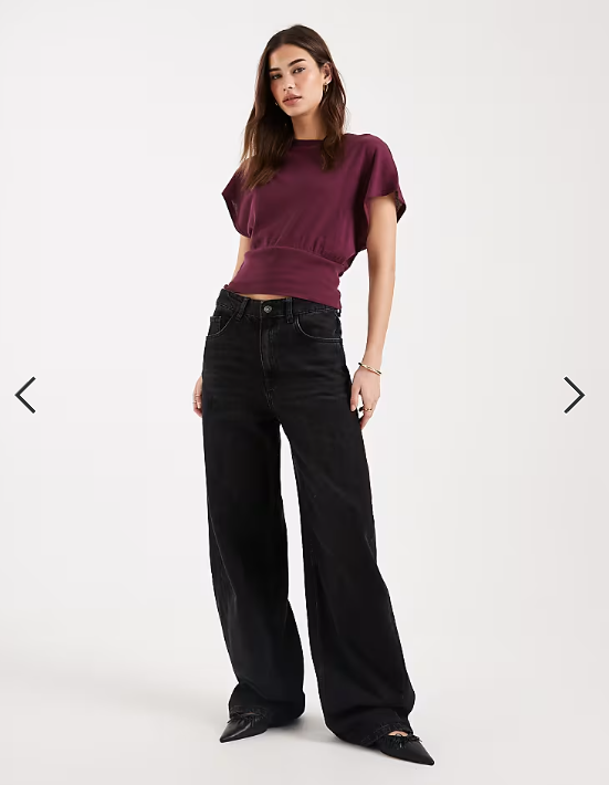 ASOS DESIGN short sleeve cinched top in plum