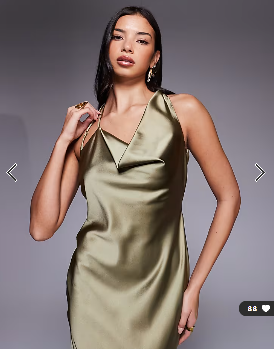 ASOS DESIGN one shoulder asymmetric drape satin maxi dress in khaki