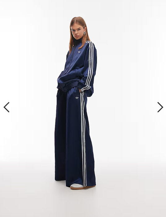 Adidas originals - satin wide leg disco track pants in navy and glitter