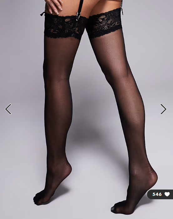 Ann Summers Lace Top Glossy Stocking in Black