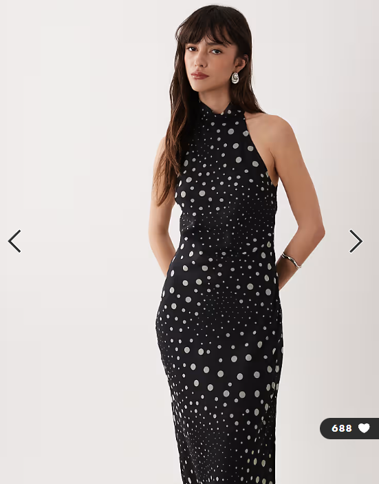 ASOS DESIGN chiffon high neck midi dress in black spot print