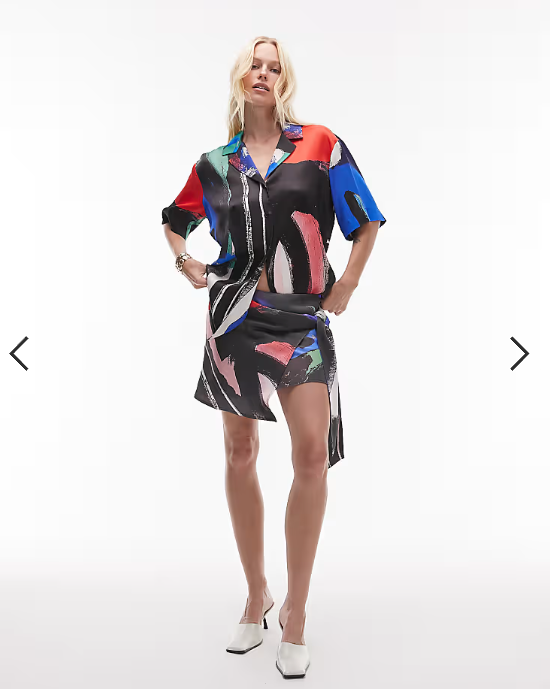 TOPSHOP satin oversized resort shirt in tile scarf print