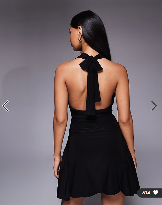 Kaiia exclusive double layered slinky cowl neck skater mini dress in black