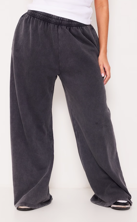 Plus Charcoal Oversized Wide Leg Washed Joggers