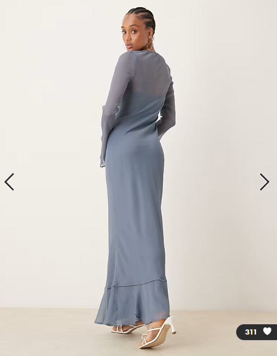 ASOS DESIGN Tall ruched bust long sleeve maxi dress in steel blue