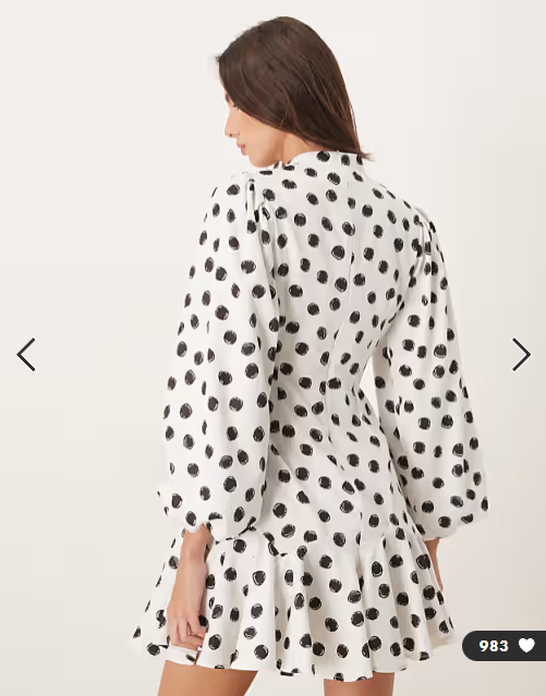Sister Jane Illume exclusive high neck balloon sleeve ruffle drop hem mini dress in white spot print