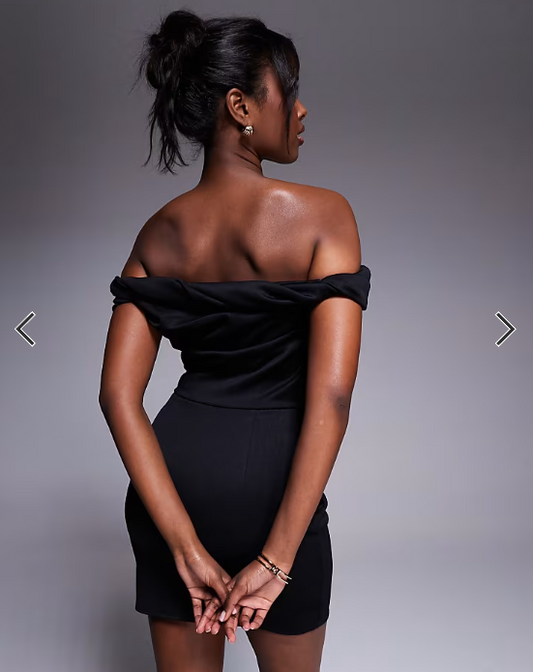 ASOS DESIGN structured twist bardot bodycon mini dress in black