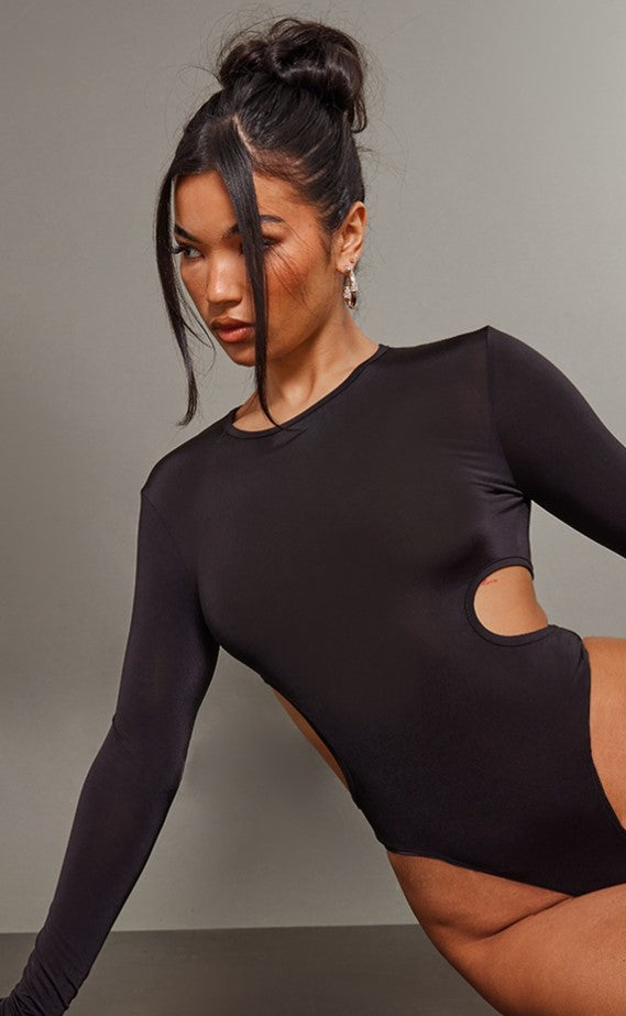 Black Slinky Double Side Cut Out Bodysuit