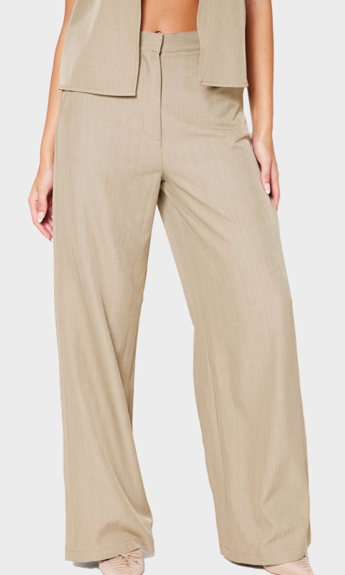 Plt - Stone Woven Straight Leg Trousers