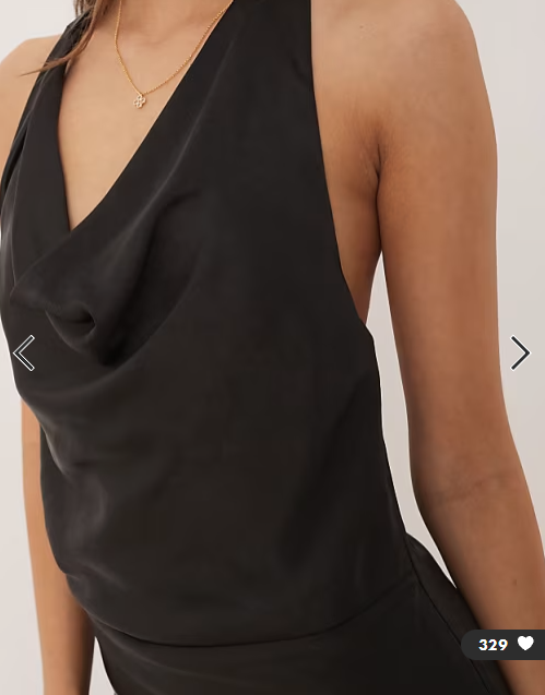 SNDYS satin cowl neck scarf detail maxi dress in black