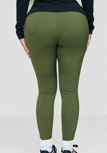 Shape Moss Khaki Soft Rib Ehelet Lace Up Leggings