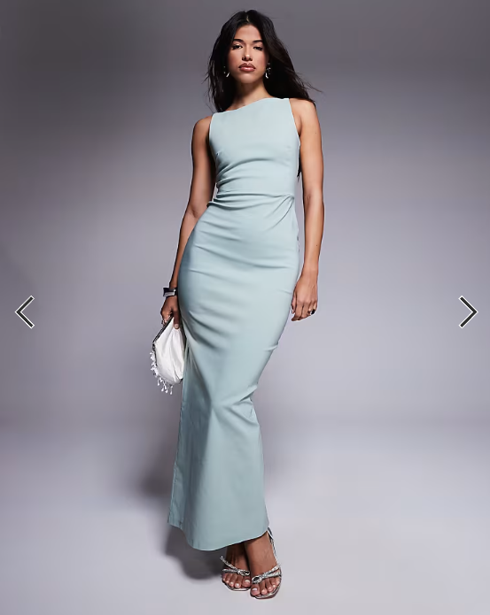 Vesper bengaline high neck open back maxi dress in sage