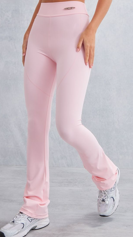 Plt - Baby Pink Sport Metal Badge Sculpt High Waist Flare Trousers