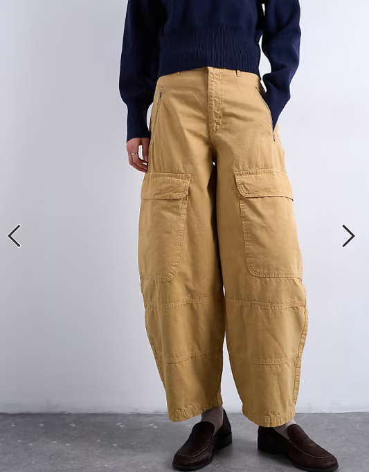 Topshop balloon cargo trouser with zip and pocket details in camel