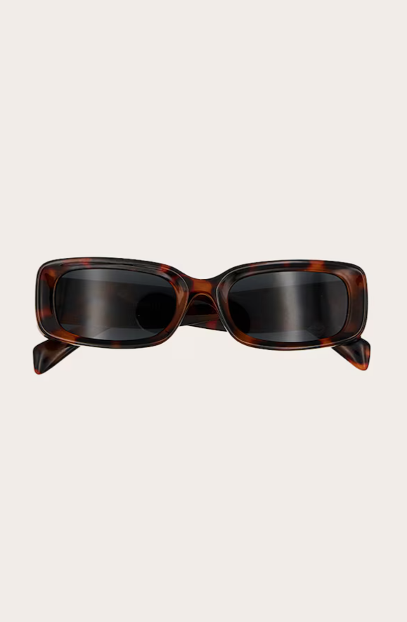 Tortoiseshell Rectangular Slim Frame Sunglasses