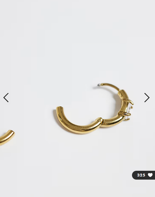 Lost Souls huggie hoop earrings with oval crystal detail in 18k gold plated stainless steel