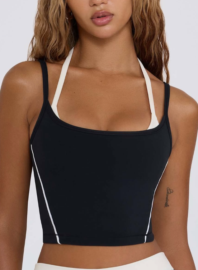 Soft Active Layered Cropped Tank Top in Black