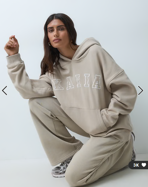 Kaiia cotton blend logo oversized hoodie in stone