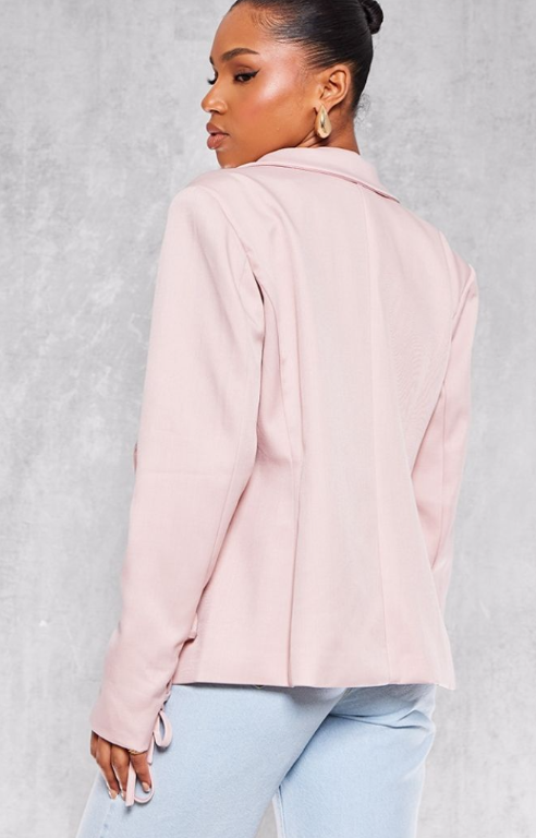 Pastel Pink Lace Up Sleeve Blazer