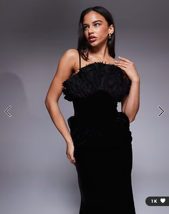 ASOS DESIGN Premium velvet maxi dress with textured fan detail bodice in black