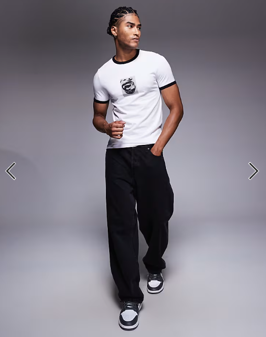 ASOS DESIGN muscle fit ringer t-shirt with photographic vampire graphic in white
