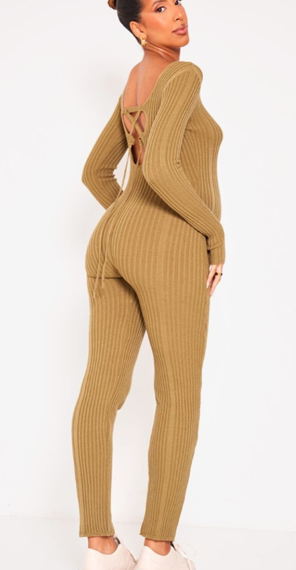 Maternity Olive Back Lace Up Detail Jumpsuit